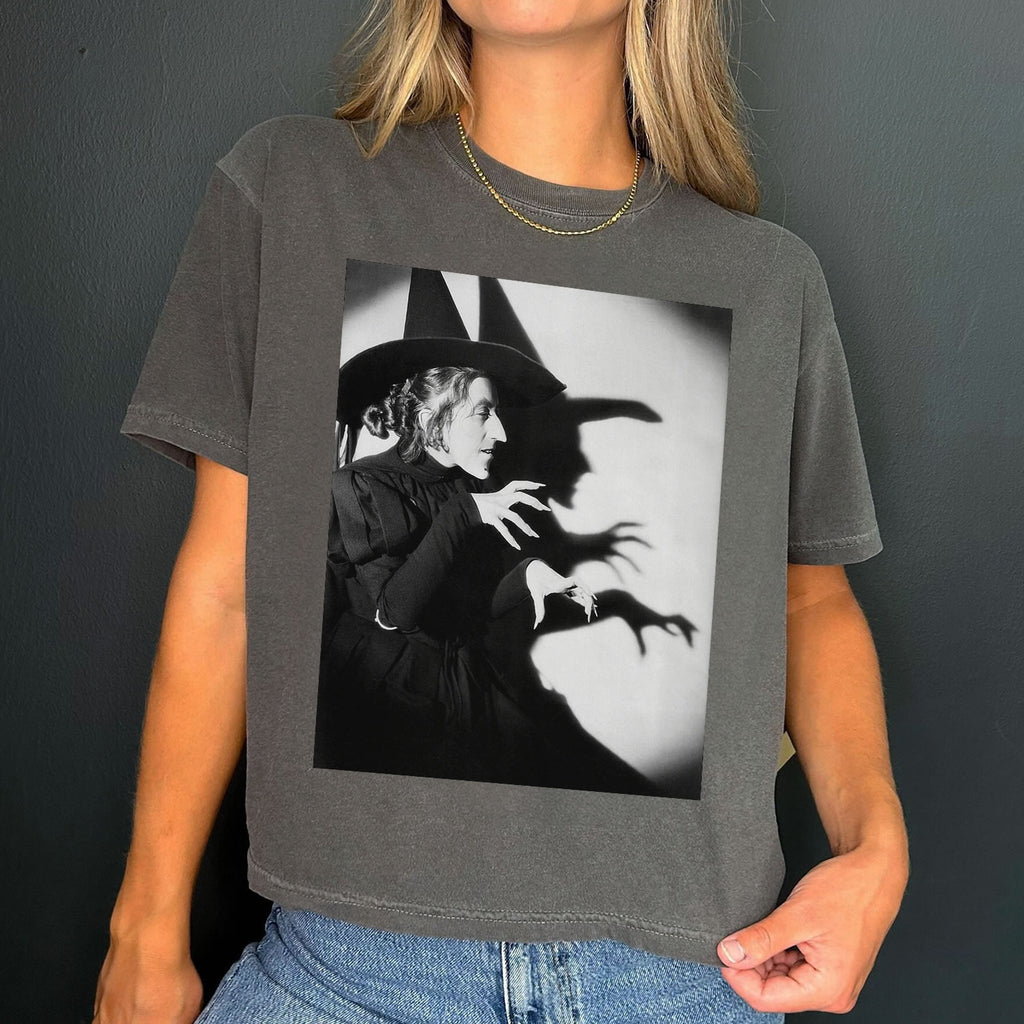 Wicked Witch Shadow Crop Boxy Tee | Gothic Halloween Oversized T-Shirt