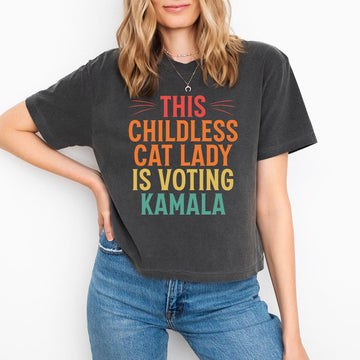 Childless Cat Lady Kamala Crop Boxy T-shirt - printwithsky