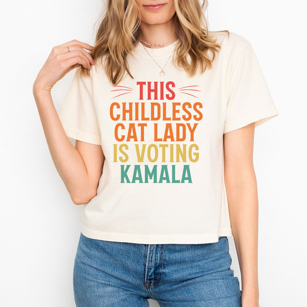 Childless Cat Lady Kamala Crop Boxy T-shirt - printwithsky