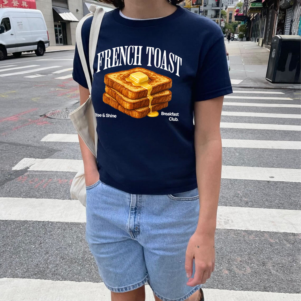 French Toast Baby Tee – 90s Retro Tee | Y2K Aesthetic Foodie Graphic Shirt