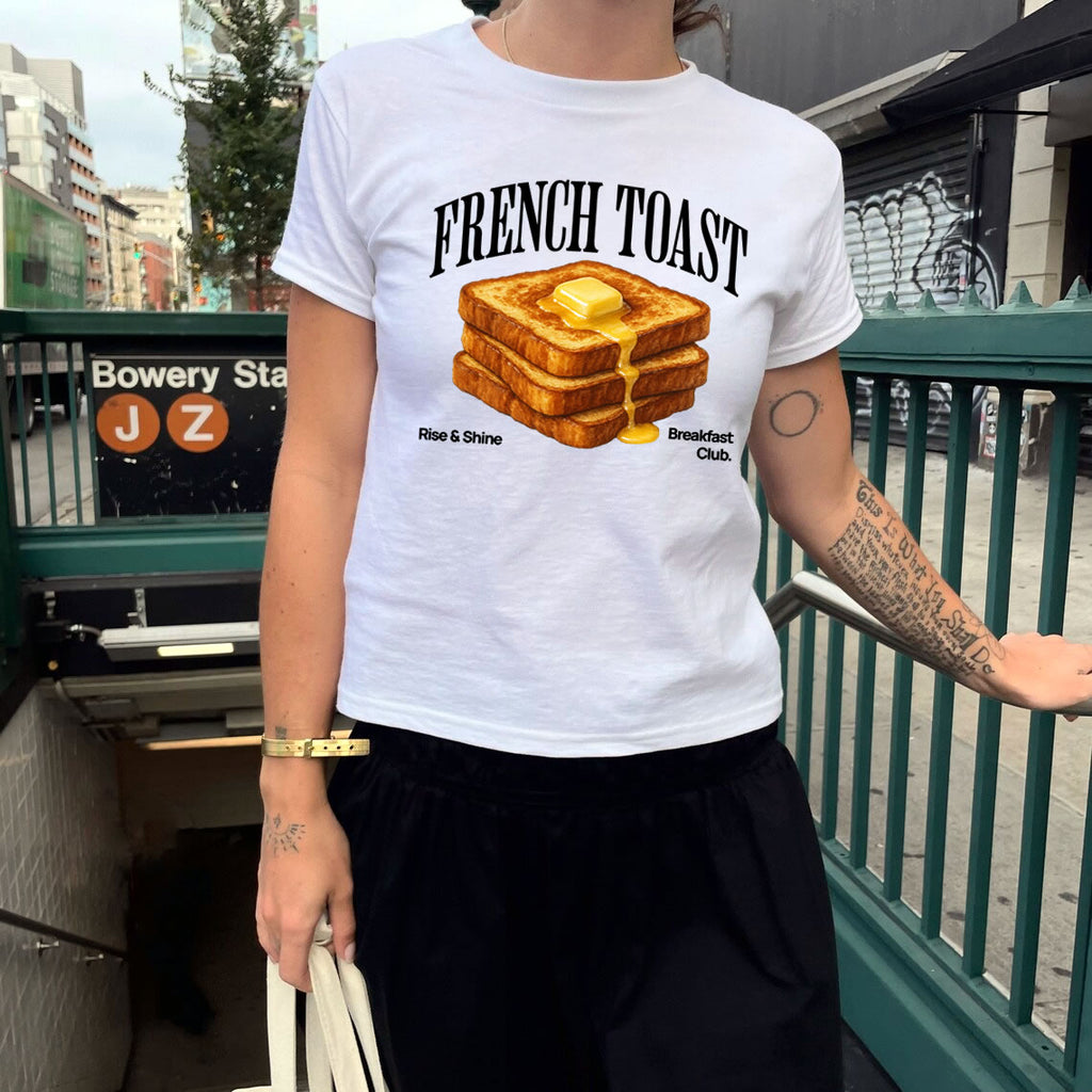 French Toast Baby Tee – 90s Retro Tee | Y2K Aesthetic Foodie Graphic Shirt
