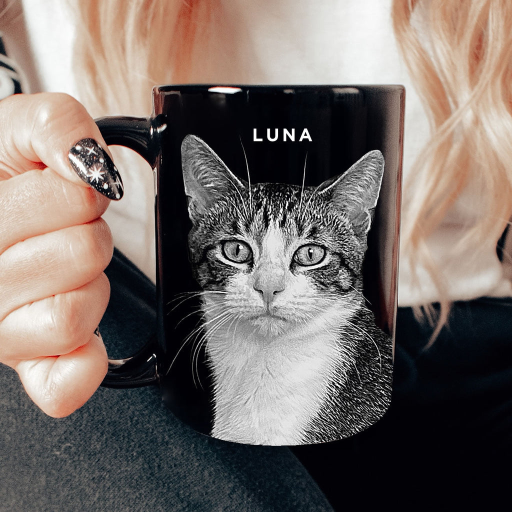 personalized cat photo gift in black and white