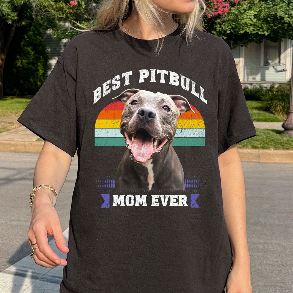 Personalized Pitbull Dog Mom T‑Shirt | Custom Photo Tee Gift