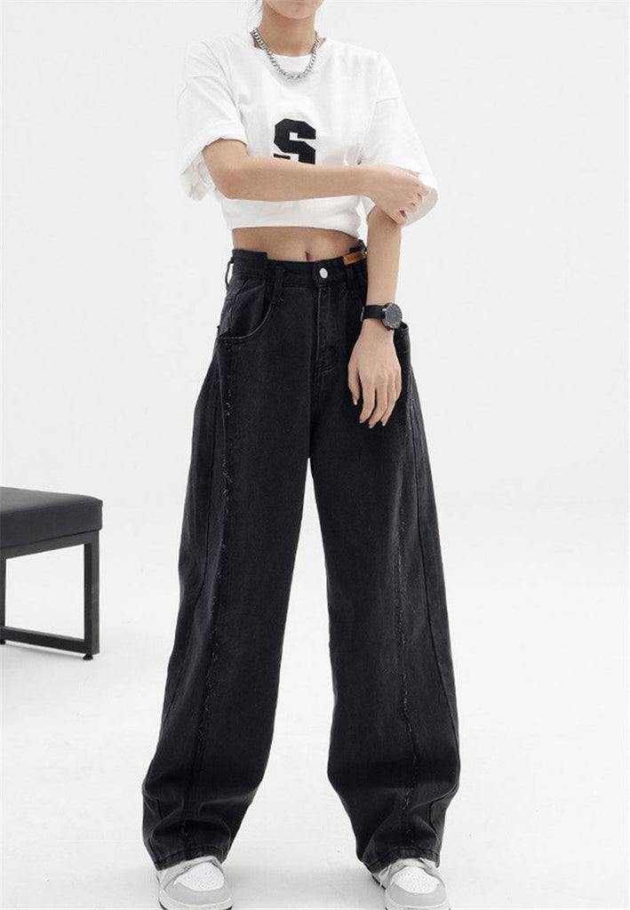Women Oversized Black Jeans - printwithsky