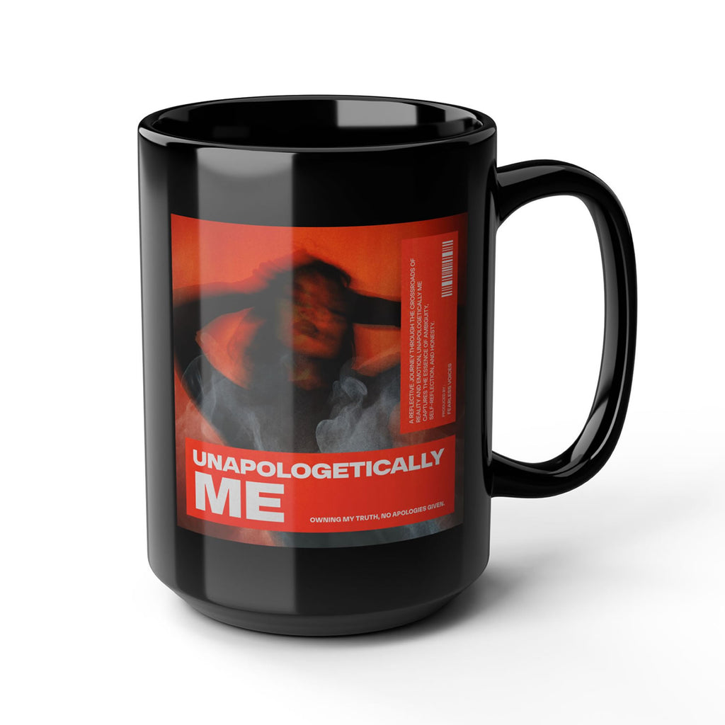 Unapologetically Me Black Mug – Album Cover Design, Inspirational Ceramic Coffee Cup | Motivational Gift for Music Lovers