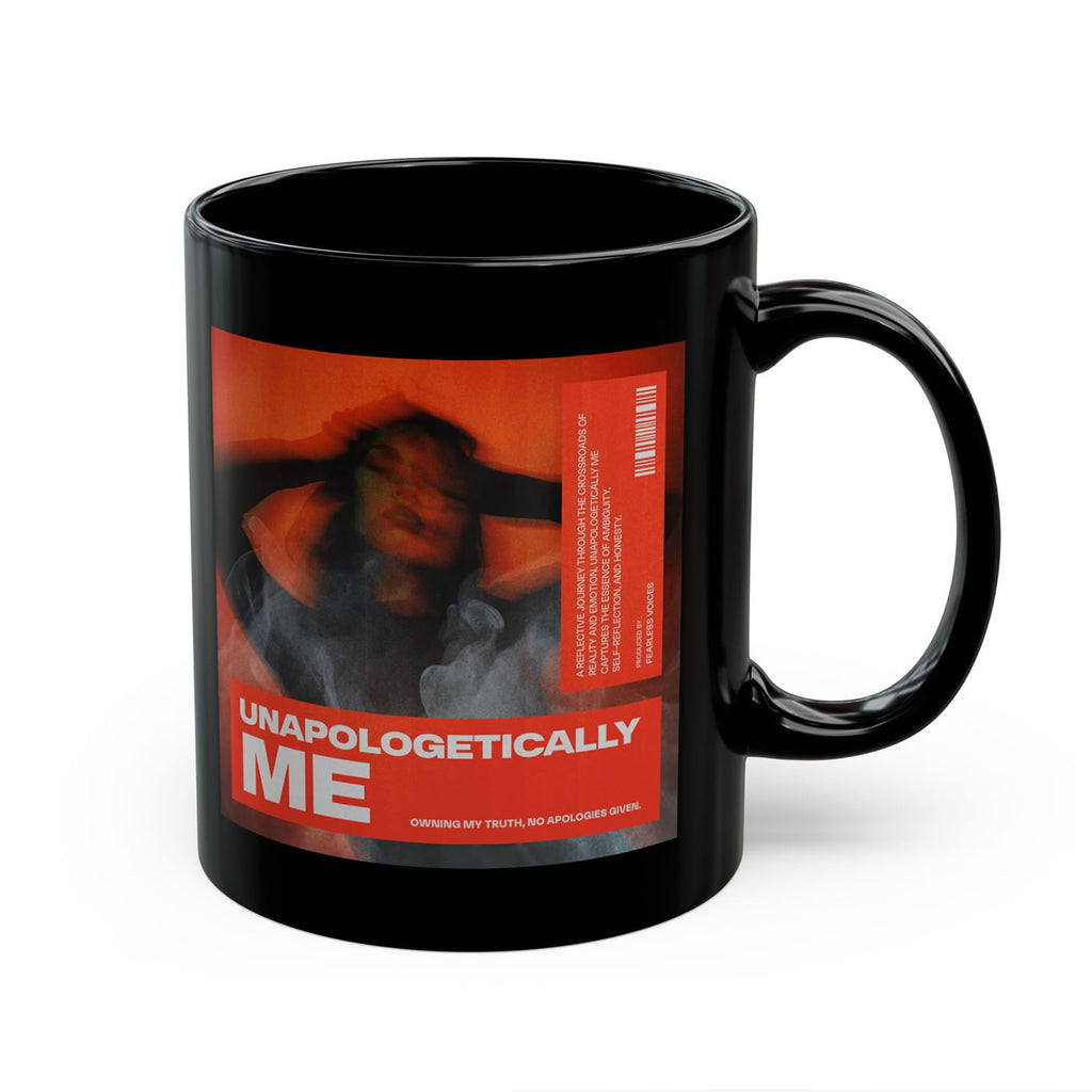 Unapologetically Me Black Mug – Album Cover Design, Inspirational Ceramic Coffee Cup | Motivational Gift for Music Lovers