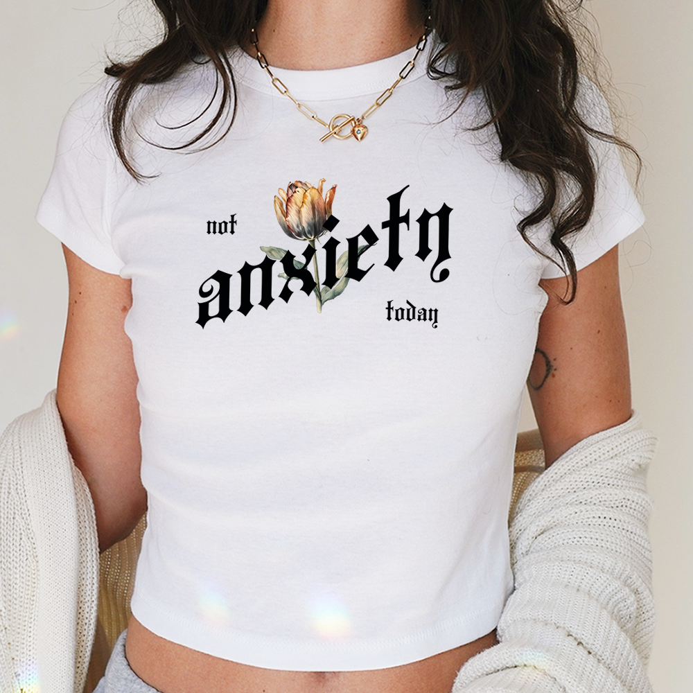 Not Today Anxiety Micro Rib Baby Tee – Motivational Fitted Crop Top | Soft Y2K Mental Health Shirt