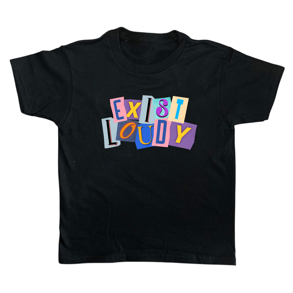 Exist Loudly Baby Tee – Colorful Y2K Aesthetic Graphic Shirt