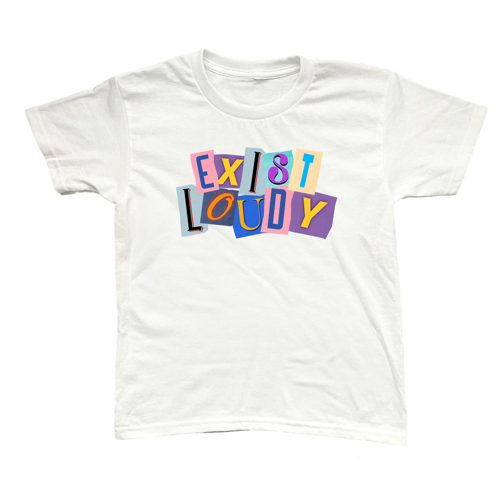 Exist Loudly Baby Tee – Colorful Y2K Aesthetic Graphic Shirt