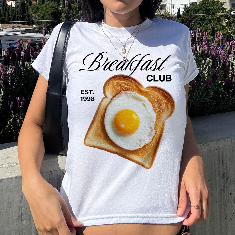 Breakfast Club 90s Baby Tee | Retro Y2K Food Graphic T-Shirt