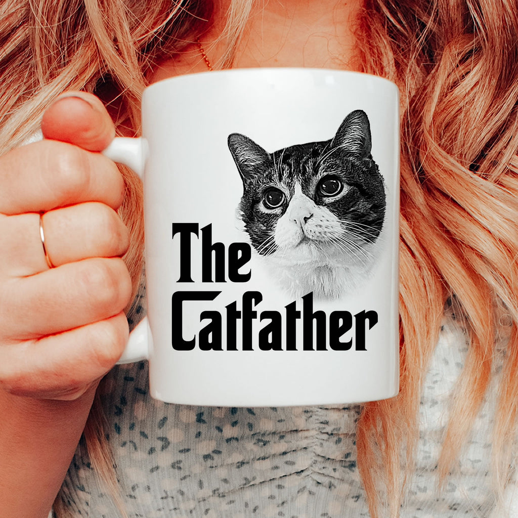 Custom The Catfather Mug – Personalized Cat Photo Coffee Cup | Funny Cat Dad Gift, Unique Pet Lover Mug