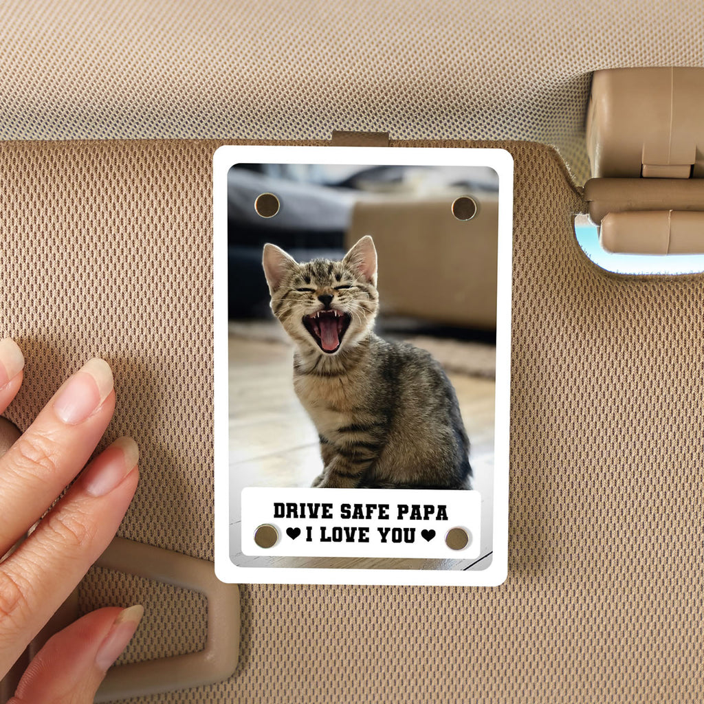 Personalized Dog or Cat Photo Car Visor Clip with Custom Message | Perfect Gift for Pet Lovers