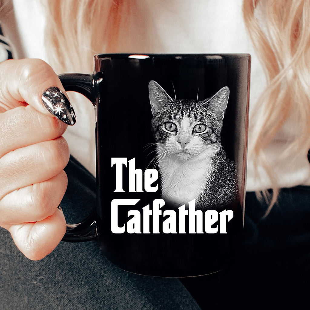Custom The Catfather Mug – Personalized Cat Photo Coffee Cup | Funny Cat Dad Gift, Unique Pet Lover Mug