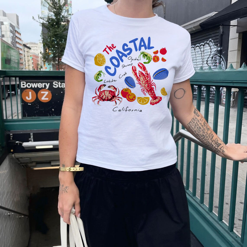 Coastal California Baby Tee – 90s Retro Graphic T-Shirt | Y2K Aesthetic Streetwear