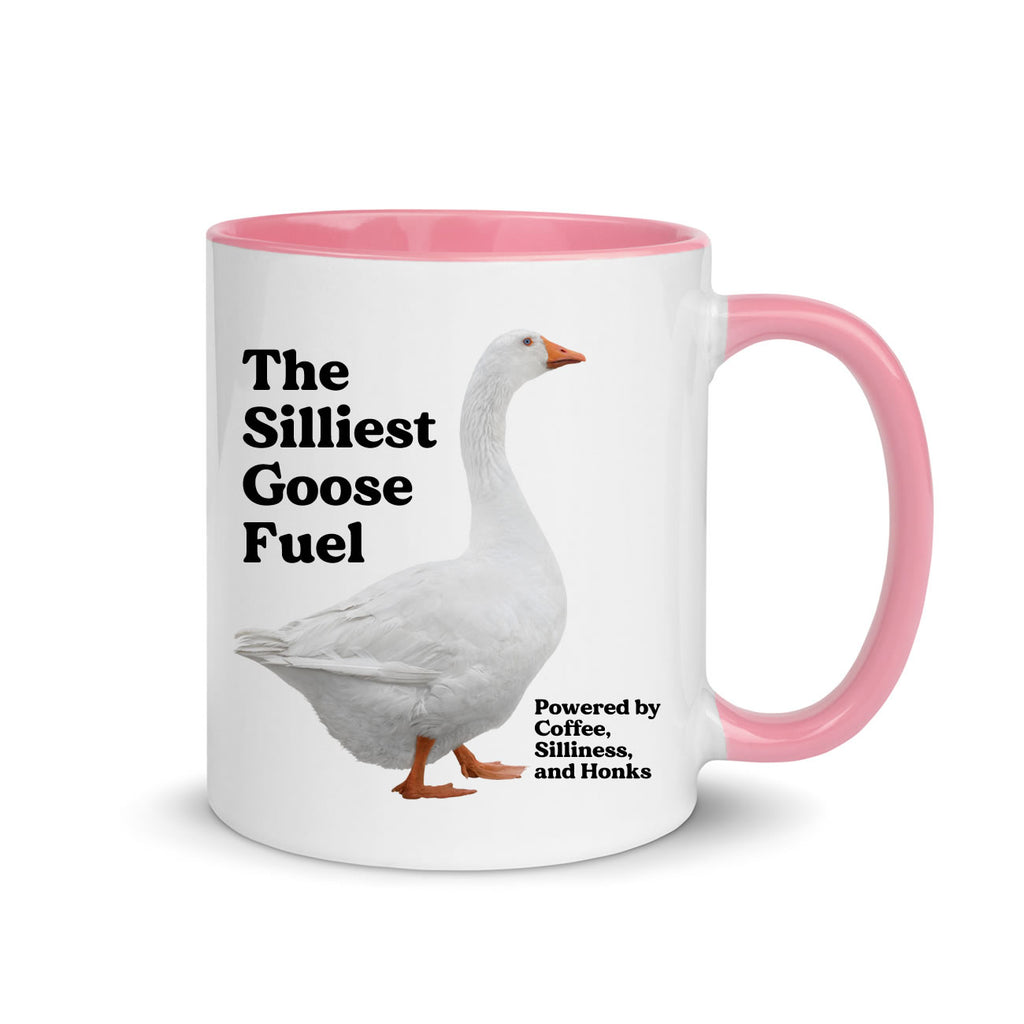 Mug with a goose illustration and text on a white background
