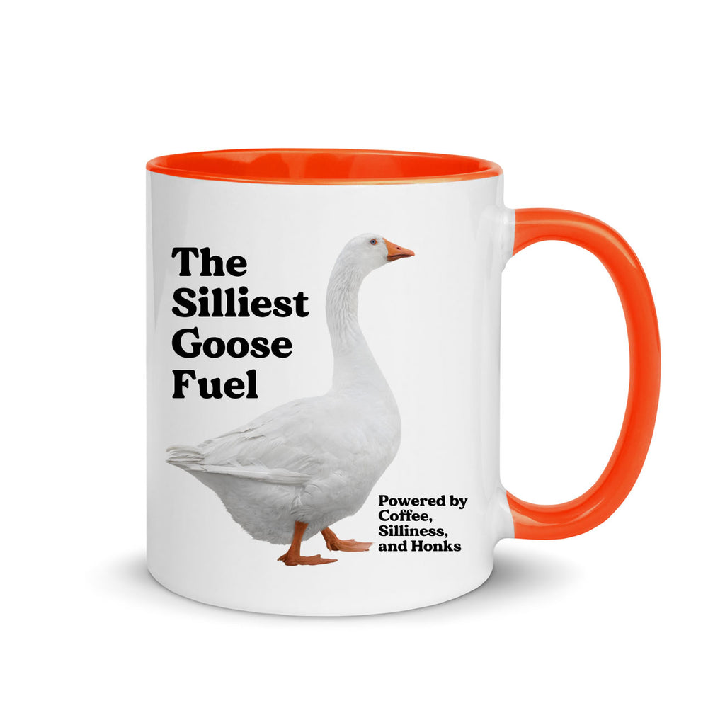 Mug with a goose illustration and text on a white background