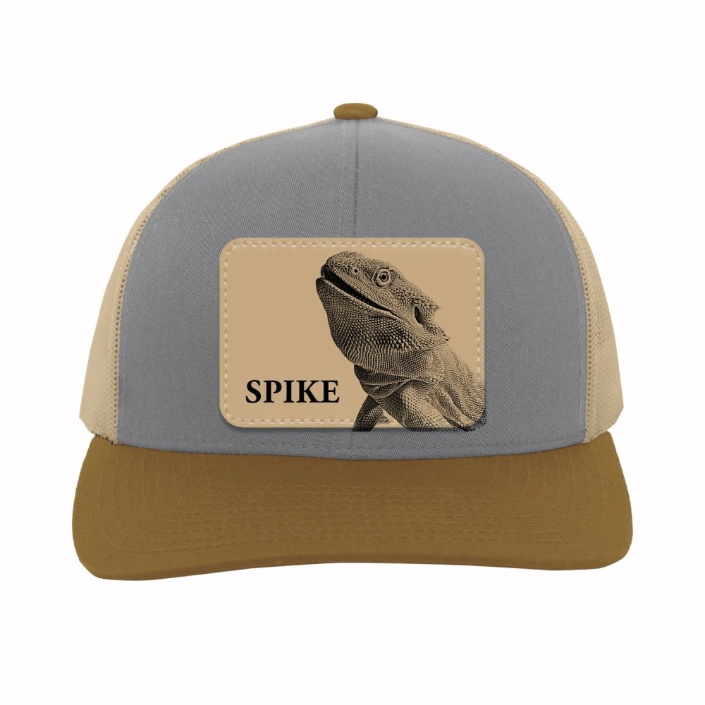 Custom Bearded Dragon Leather Patch Trucker Hat | Personalized Reptile Owner Cap | Exotic Pet Dad & Mom Mesh Snapback - printwithsky