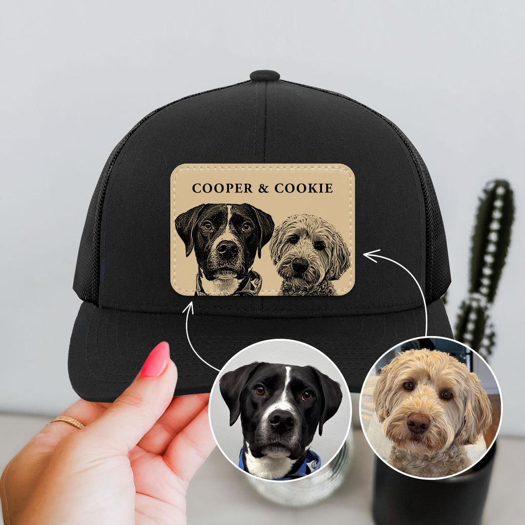 Custom Pet Portrait Leather Patch Trucker Hat | Personalized Dog Dad and Dog Mom Hat