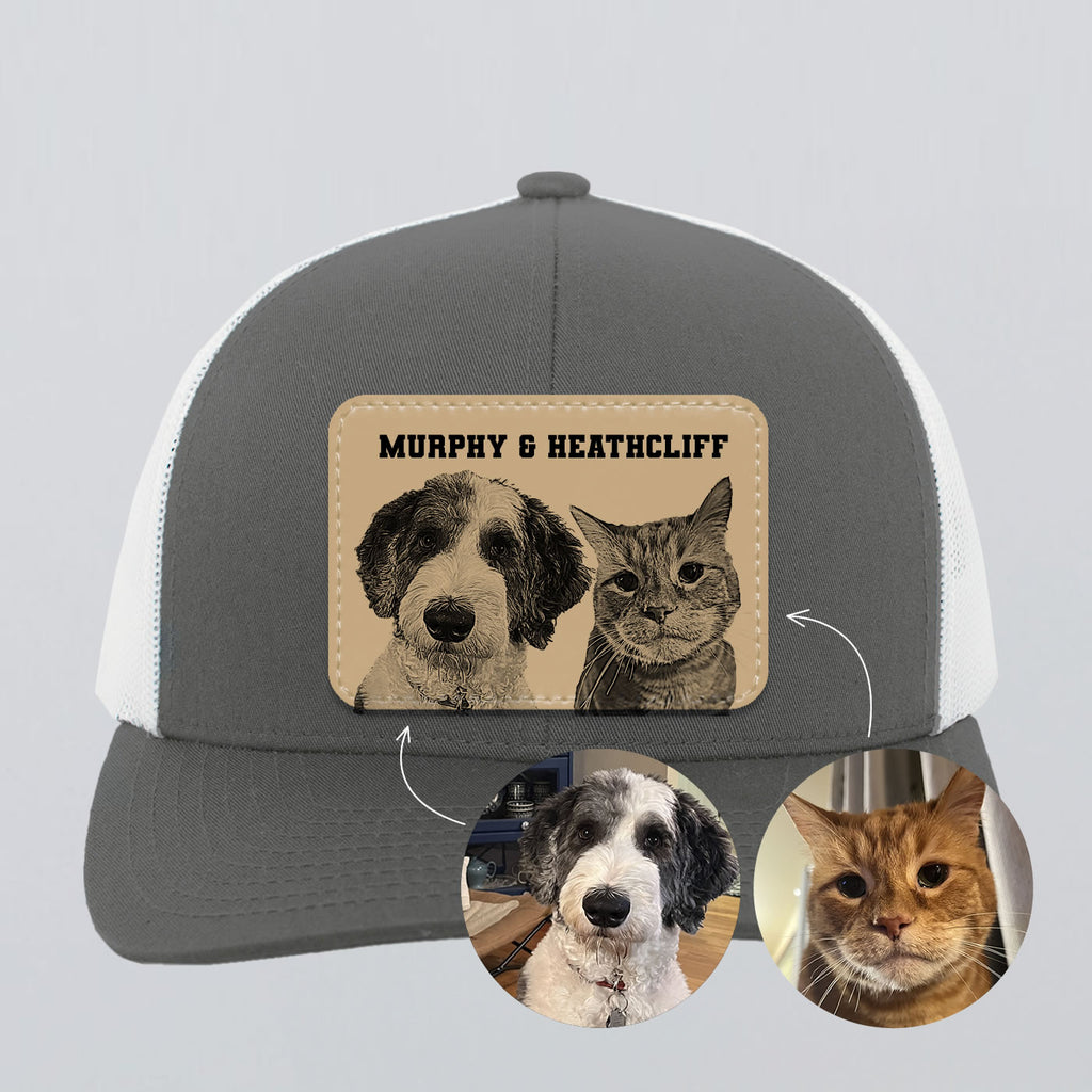 Custom Pet Portrait Leather Patch Trucker Hat | Personalized Dog Dad and Dog Mom Hat