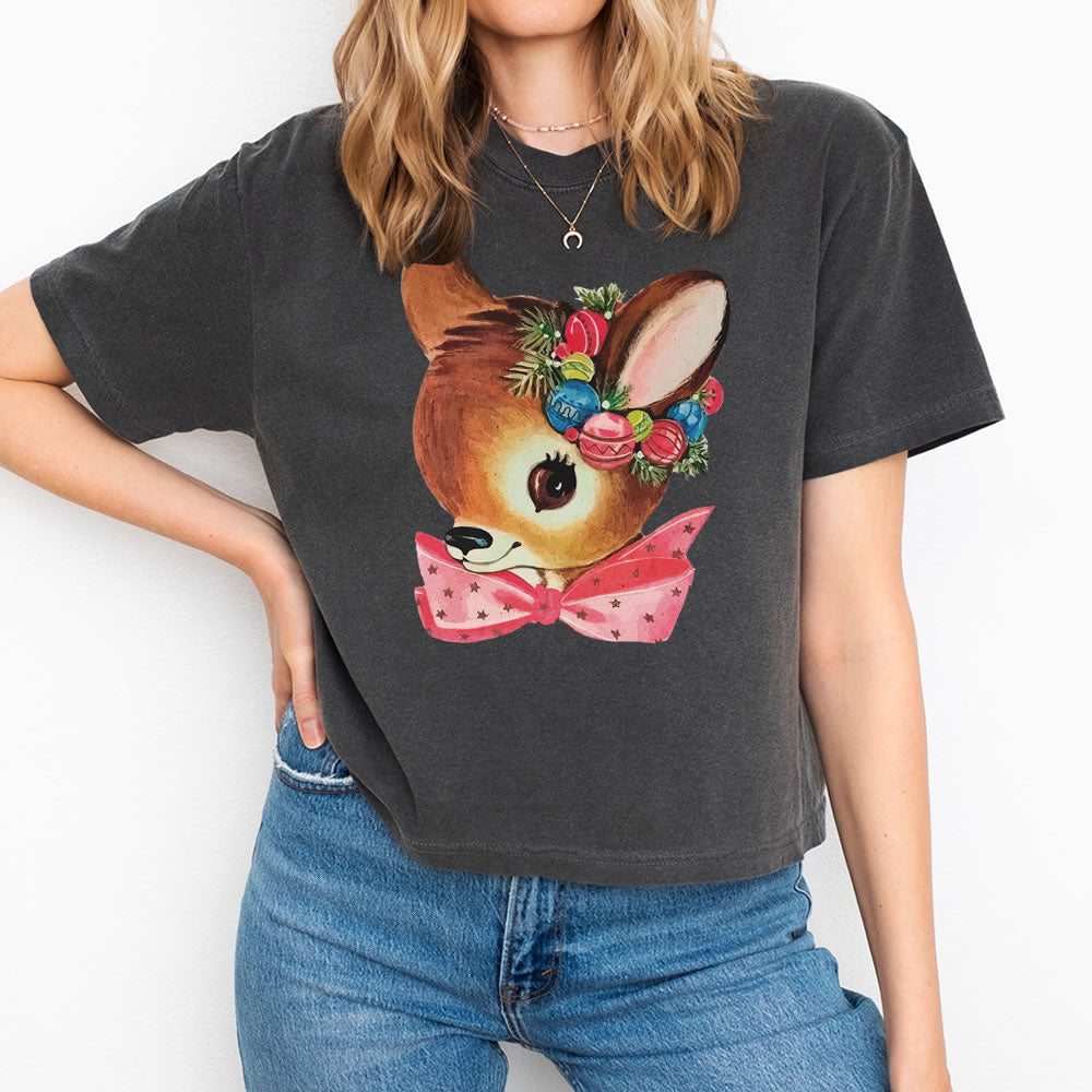 Christmas Reindeer Crop Boxy T-shirt- printwithsky