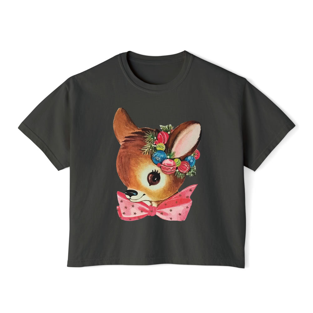 Christmas Reindeer Crop Boxy T-shirt- printwithsky