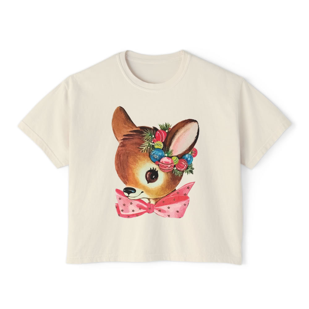 Christmas Reindeer Crop Boxy T-shirt- printwithsky