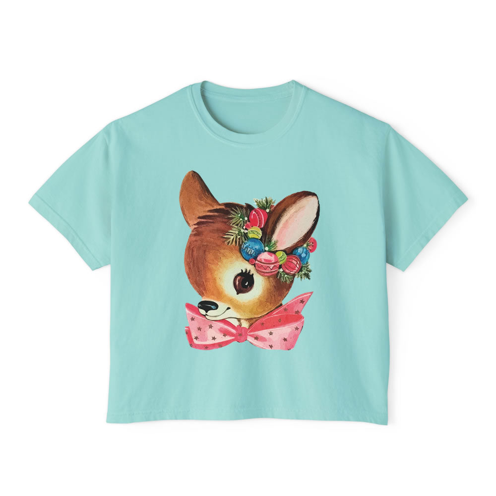 Christmas Reindeer Crop Boxy T-shirt- printwithsky