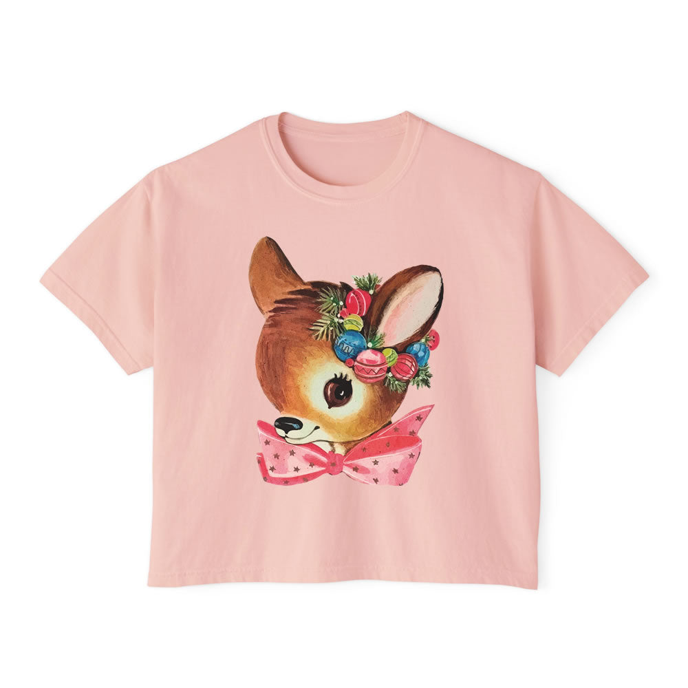 Christmas Reindeer Crop Boxy T-shirt- printwithsky