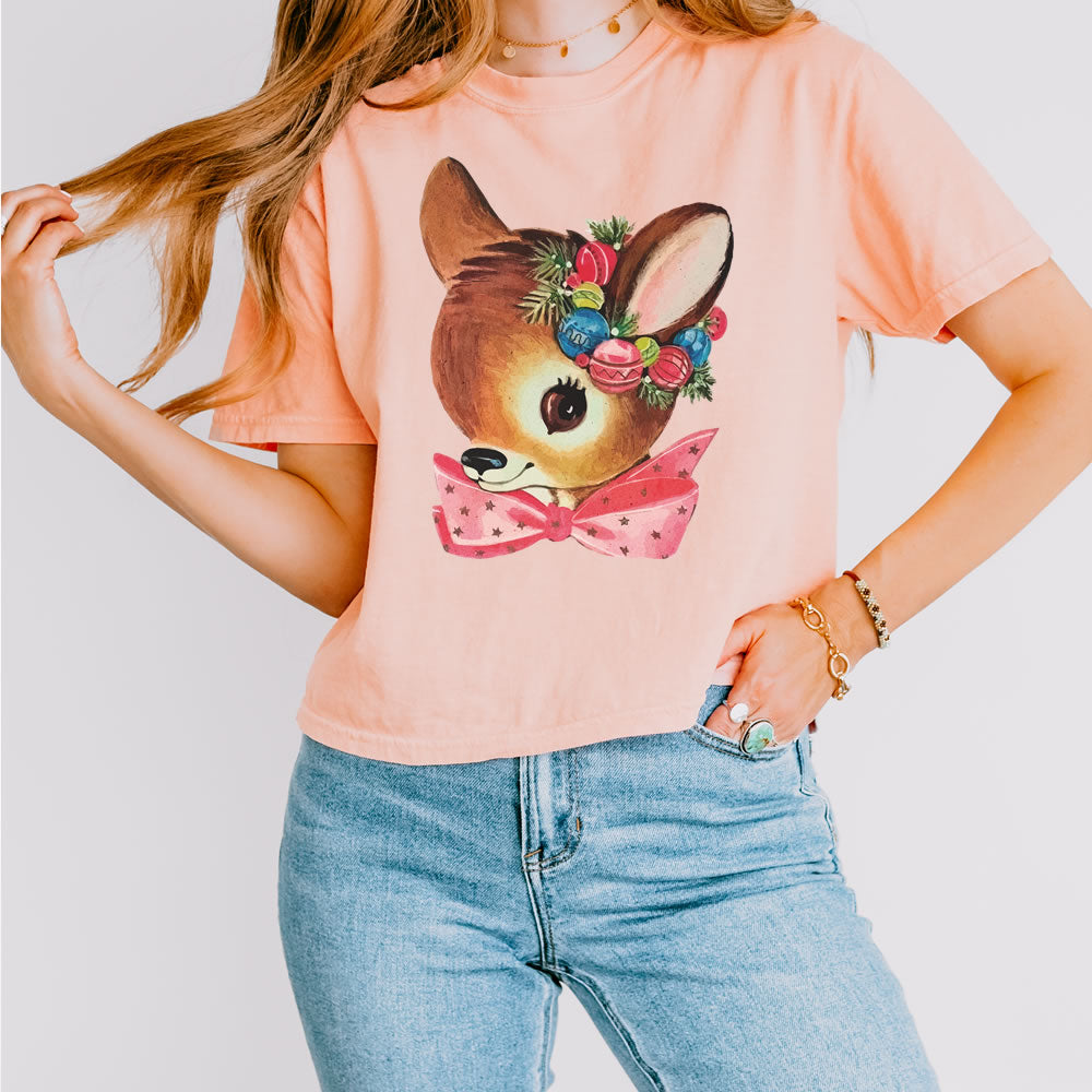 Christmas Reindeer Crop Boxy T-shirt- printwithsky