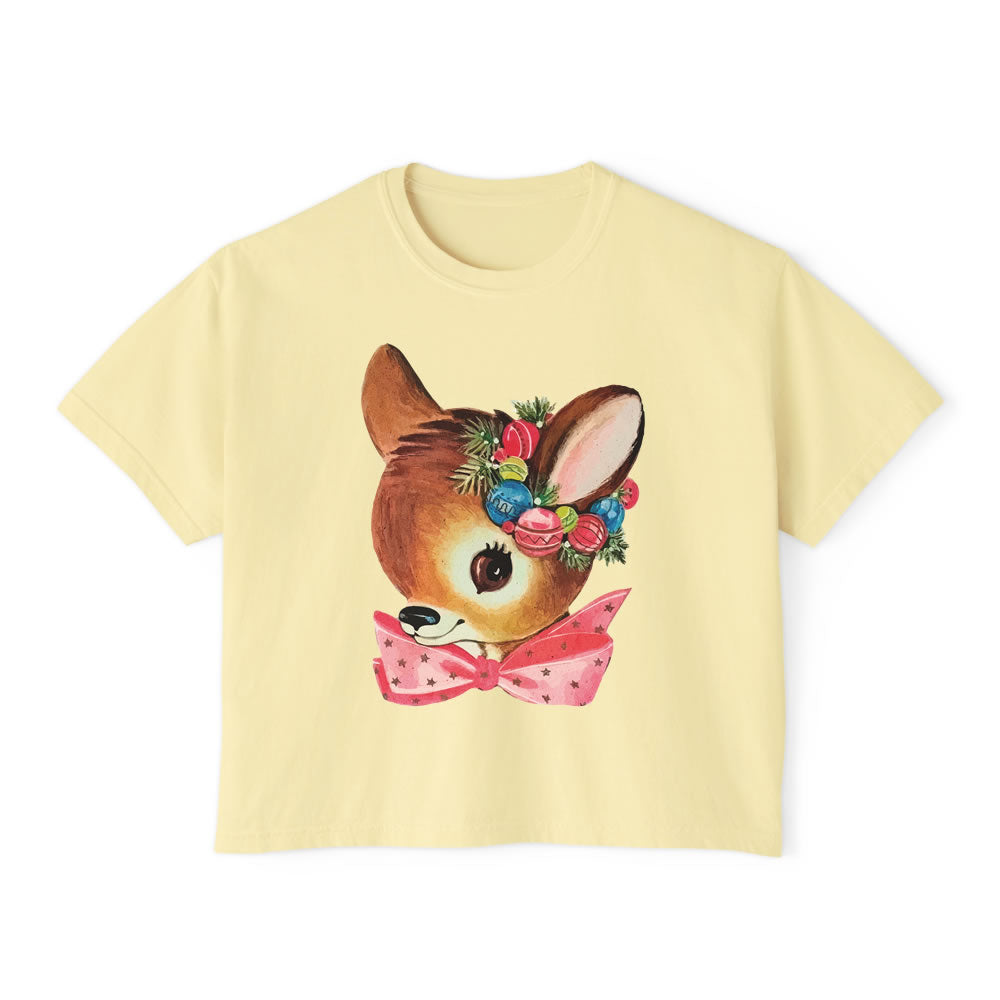 Christmas Reindeer Crop Boxy T-shirt- printwithsky
