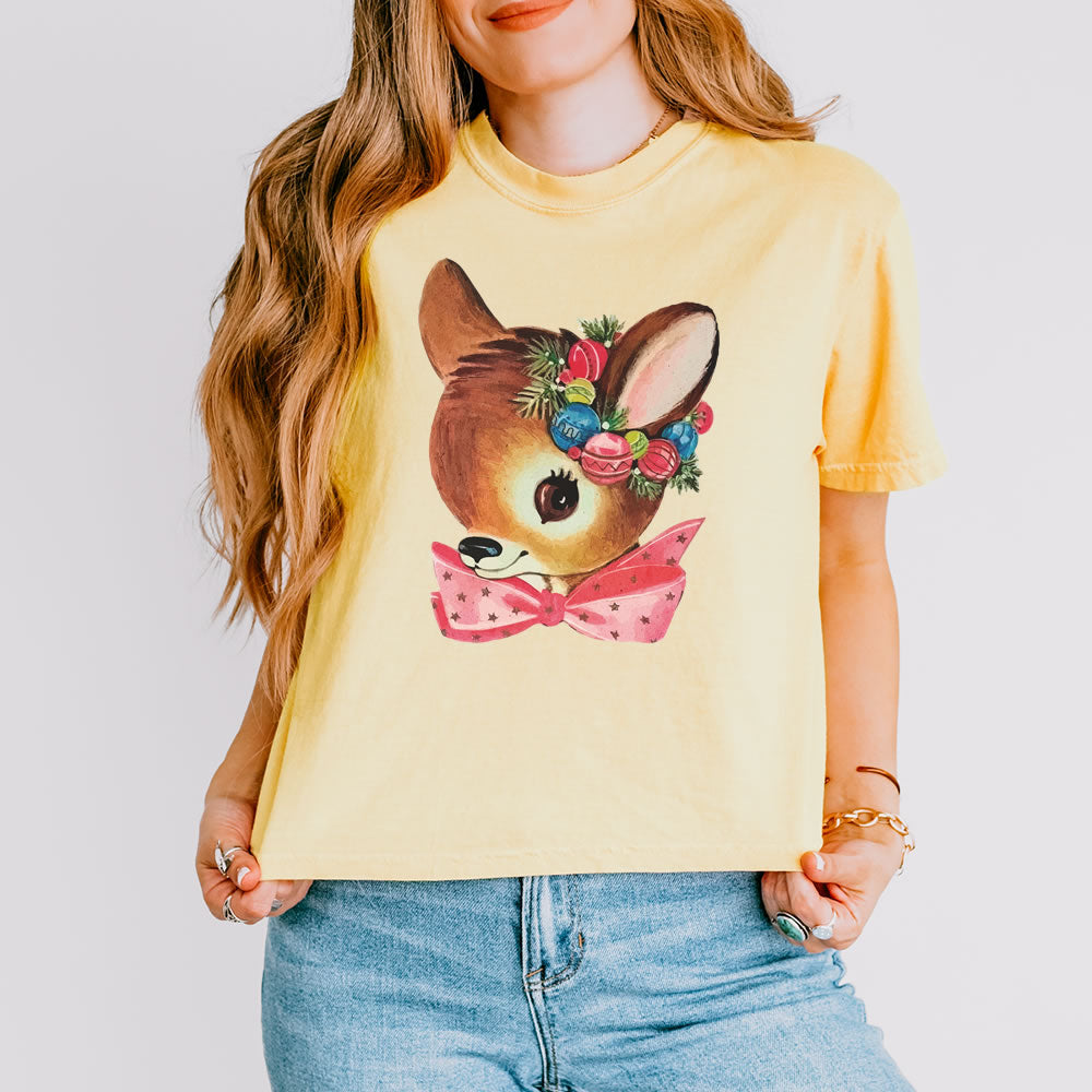 Christmas Reindeer Crop Boxy T-shirt- printwithsky