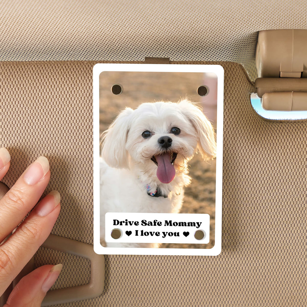 Personalized Dog or Cat Photo Car Visor Clip with Custom Message | Perfect Gift for Pet Lovers