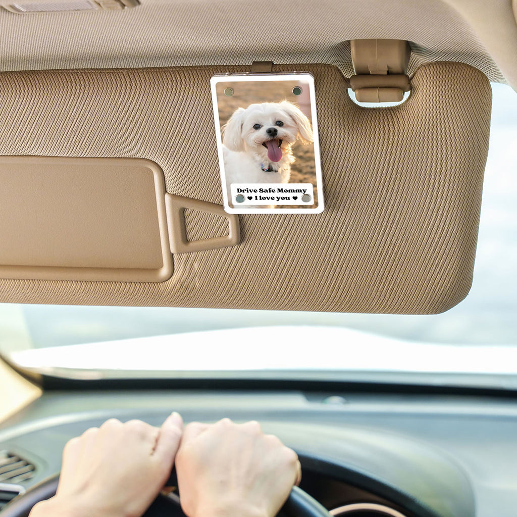 Personalized Dog or Cat Photo Car Visor Clip with Custom Message | Perfect Gift for Pet Lovers