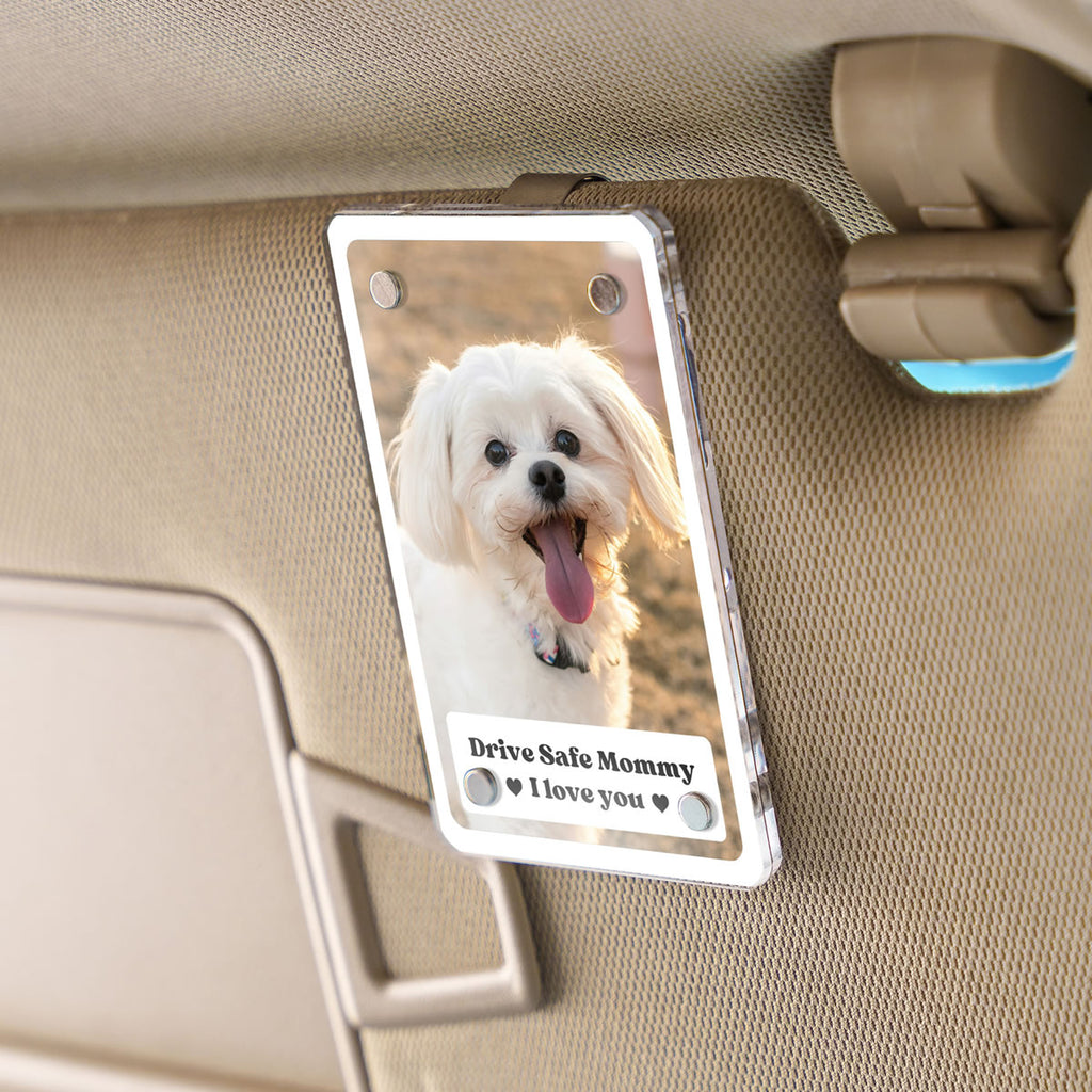 Personalized Dog or Cat Photo Car Visor Clip with Custom Message | Perfect Gift for Pet Lovers