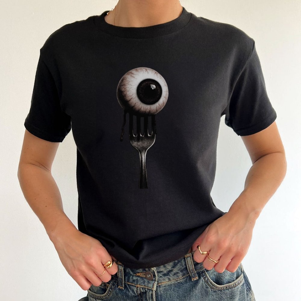 Eyeball Graphic Halloween 90s Baby Tee, Punk Grunge Streetwear Unisex Top - printwithsky