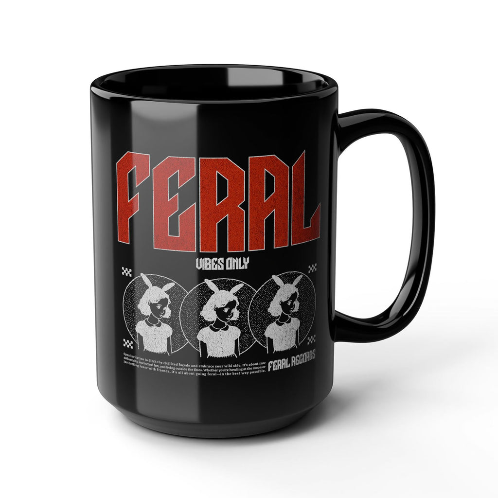 Feral Vibes Only Black Mug | Funny Album Cover Coffee Cup, Music Lover Gift