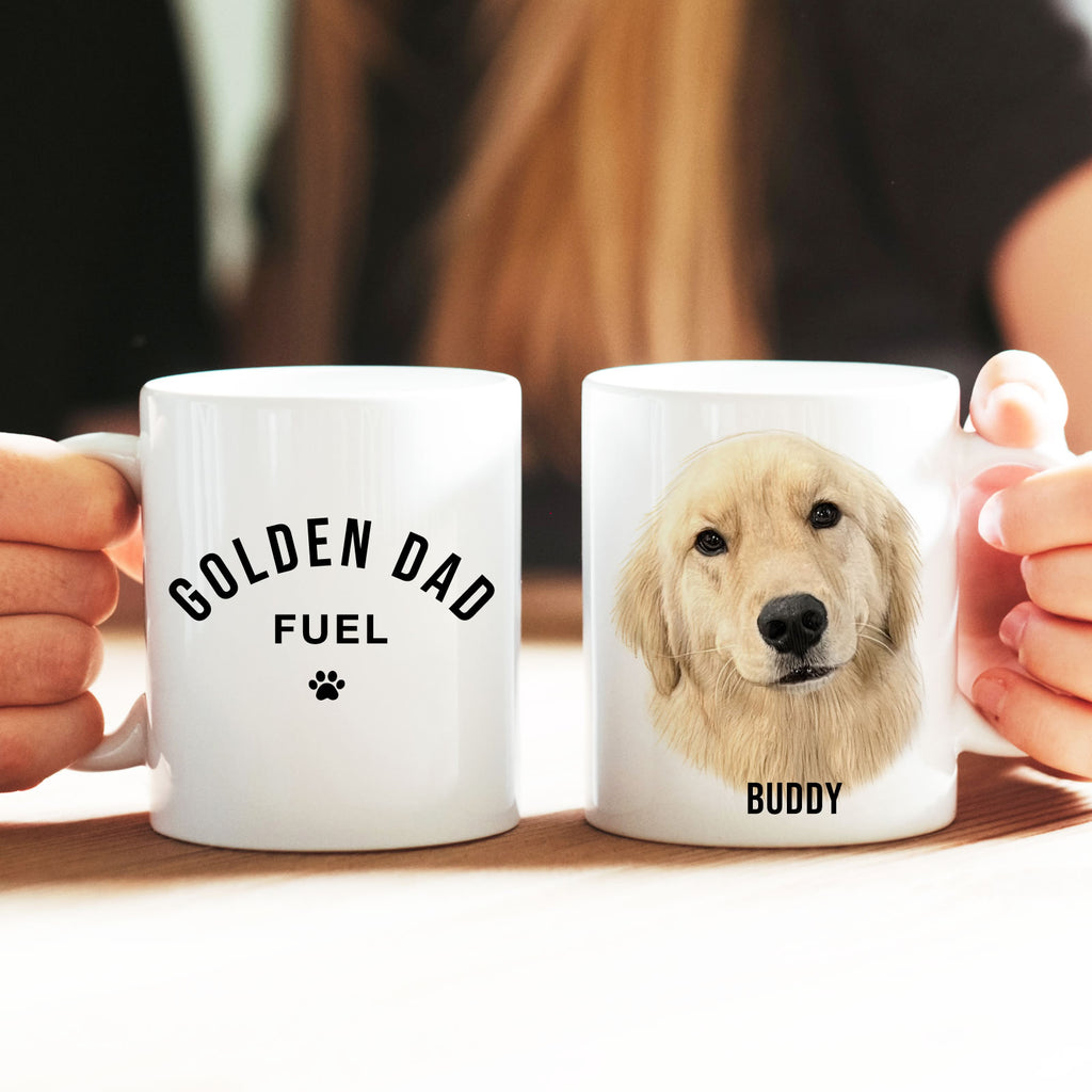 Custom Pet Portrait Mug | Golden Dad Fuel Personalized Dog Dad Coffee Cup