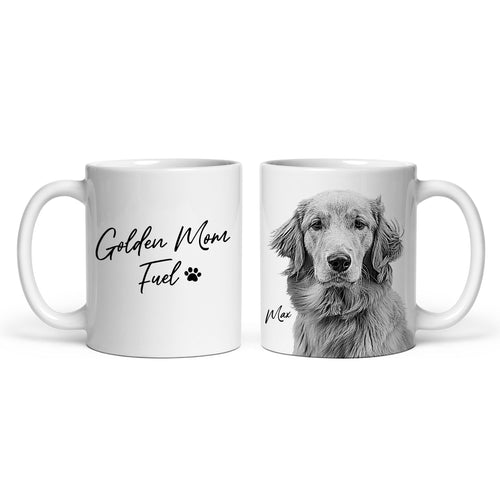 Golden Mom Fuel Custom Pet Portrait Mug | Personalized Dog Mom Coffee Cup Gift - printwithsky