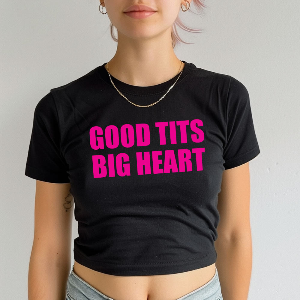 Good Tits Big Heart Crop Baby Tee - printwithsky