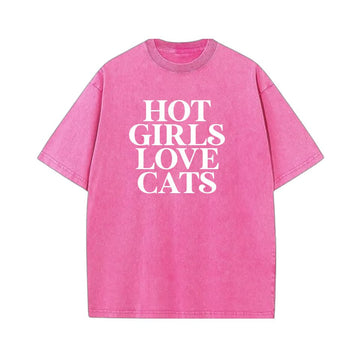 Hot Girls Love Cats Washed Oversized T‑Shirt | Soft Oversized Funny Cat Lover T‑Shirt - printwithsky