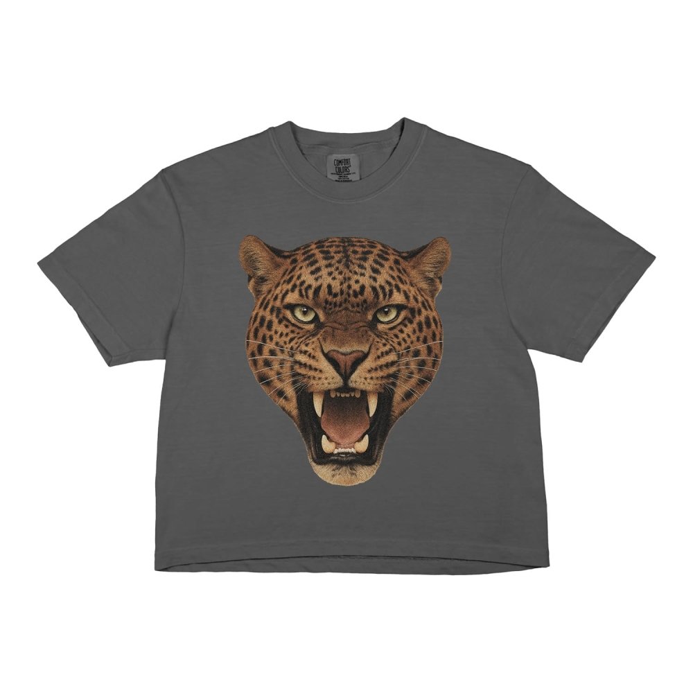 Leopard Graphic Women’s Crop Boxy Tee | Vintage Animal Print Streetwear Top - printwithsky