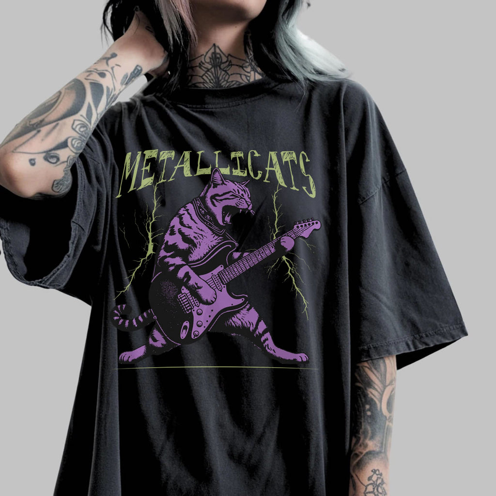 MetalliCats Comfort Colors® T-Shirt – Funny Cat Band Graphic Tee | Vintage Rock Music Shirt