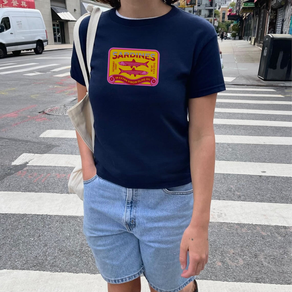 Sardines Graphic Baby Tee – 90s Retro T-shirt | Y2K Aesthetic Streetwear