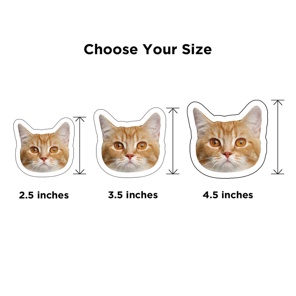 Three sizes of cat-shaped items with measurements on a white background