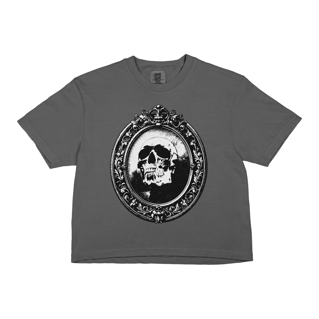 Halloween Skull Graphic Crop Boxy Tee | Gothic Vintage Skull Crop Top | Spooky Horror Shirt