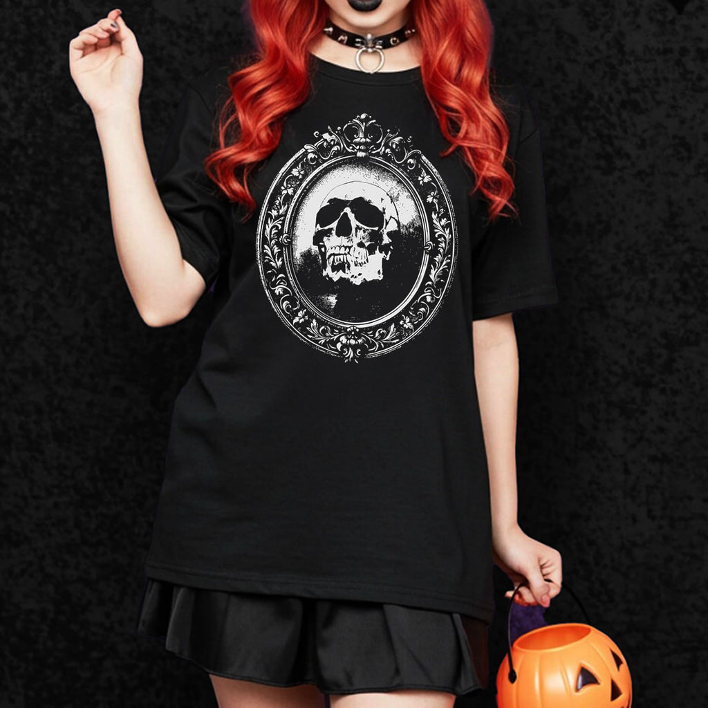 Halloween Skull Graphic T-Shirt | Gothic Vintage Skull Shirt | Spooky Horror Tee