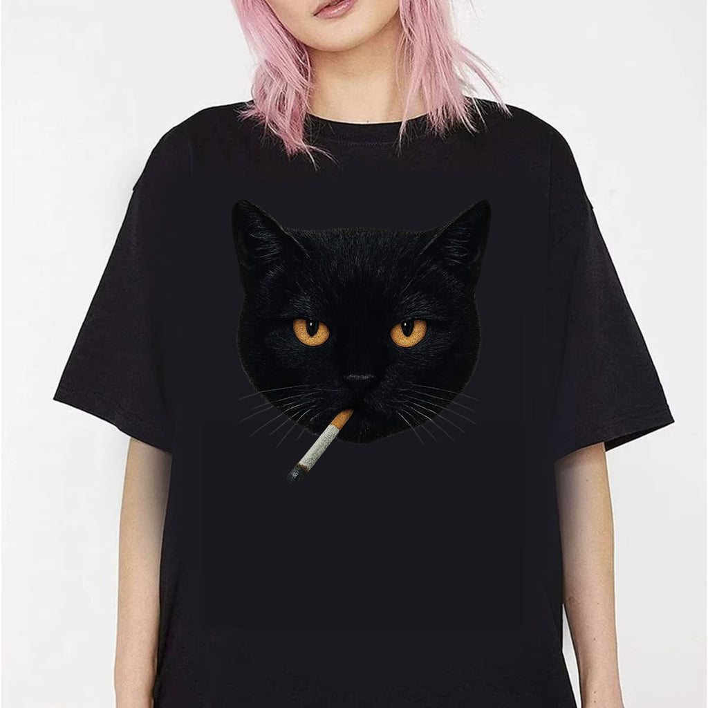 Black Cat Smoking Unisex T-Shirt - Funny Cat Graphic Tee - Cool Cat Lover Shirt