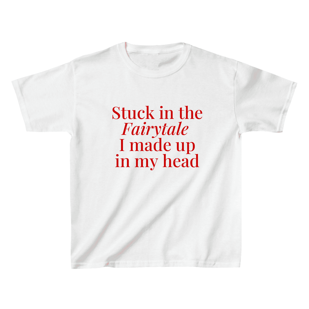 Stuck In The Fairytale White Baby Tee - printwithSKY
