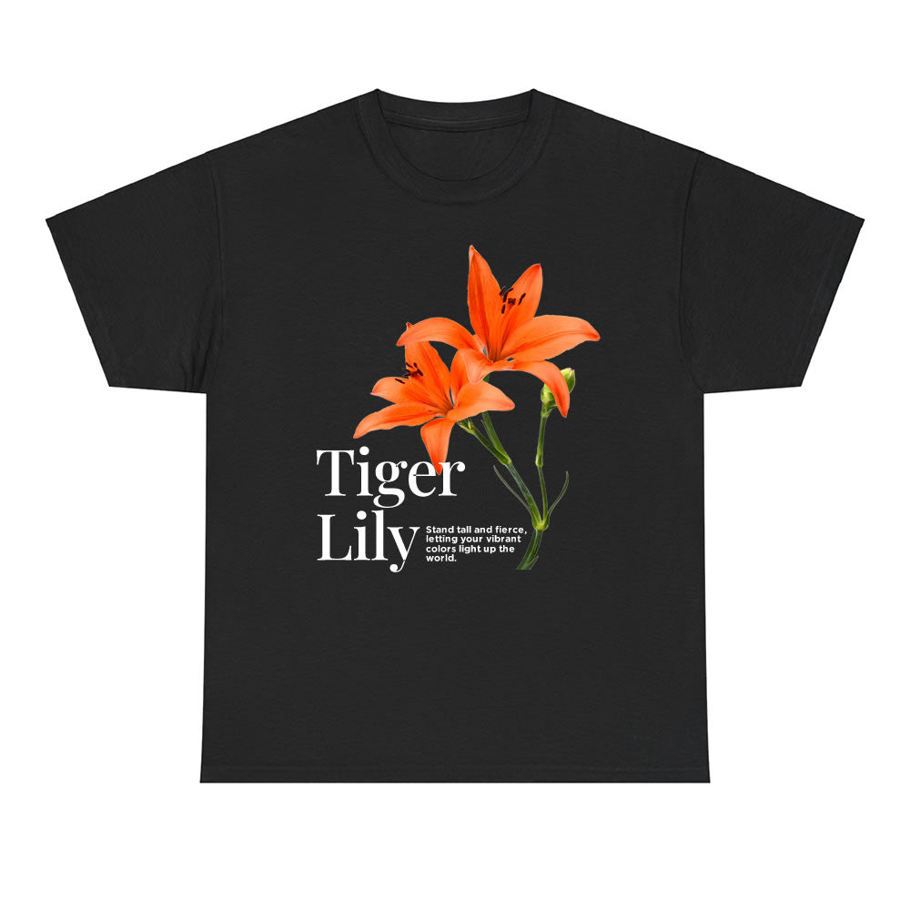 Tiger Lily Graphic Black T-Shirt - Modern Floral Unisex Tee for Nature Lovers