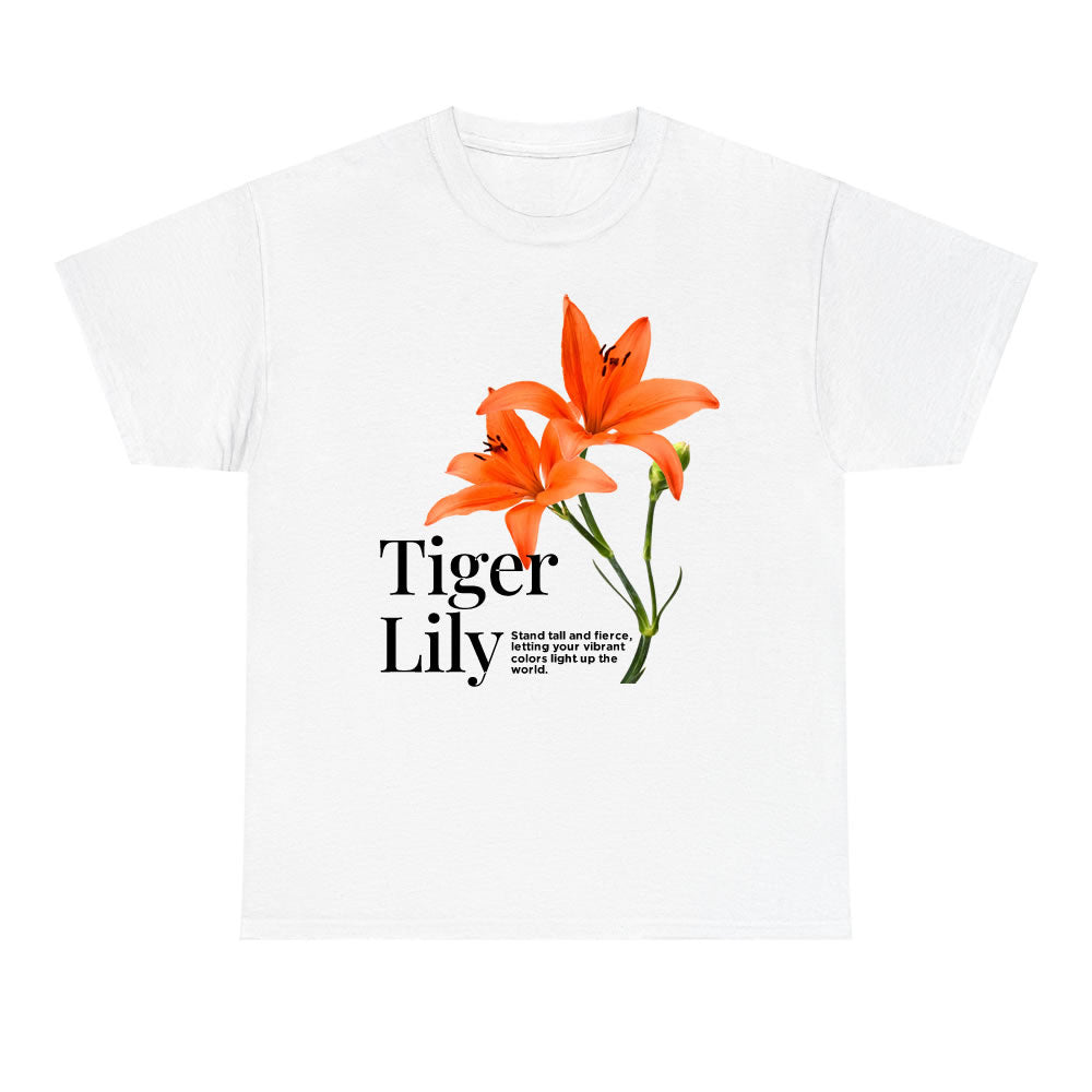 Tiger Lily Graphic White T-Shirt - Modern Floral Unisex Tee for Nature Lovers